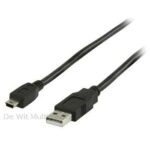 USB 2.0 USB A male - USB mini 5-pin male kabel 2Mtr zwart