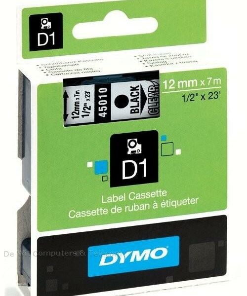 Dymo LABELMANAGER TAPE 12MMx7M BLACK ON TRANSPARANT