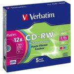 Verbatim CD-RW/700MB 80Min 12x HiSpeed SC Col 5pk Verbatim DataLifePlus Hi-Speed - 5 x CD-RW - 700 MB (80 min.) 8x - 12x - slim jewel case