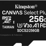 Kingston 256GB microSDXC 100R A1 C10 Card+ADP  Plus -Lezen: 100 MB/s. Schrijven: 85 MB/s