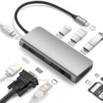 USB-C dock/hub voor MacBook of notebook met USB-C ALT-mode (Thunderbolt 3) met HDMI & VGA  cardreader en gigabit LAN