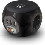 Ewent Power block 3 USB charging ports. 3 outlets zwart
