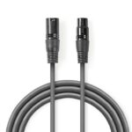 XLR 3-Pins Male | XLR 3-Pins Female | Vernikkeld | 1Mtr | Rond | PVC | Donkergrijs | Kartonnen Sleeve