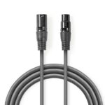 XLR 3-Pins Male | XLR 3-Pins Female | Vernikkeld | 1.5Mtr | Rond | PVC | Donkergrijs | Kartonnen Sleeve