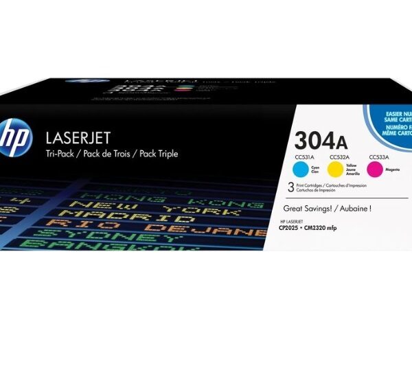 HP toner 304A CYM Tri-Pack LaserJet - yellow. cyaan. magenta voor Color LaserJet CM2320fxi. CM2320n. CM2320nf. CP2025. CP2025dn. CP2025n. CP2025x