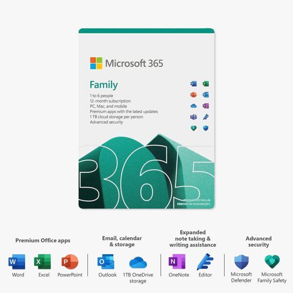 Microsoft 365 Family - Office pakket voor 1 jaar 6 gebruikers (5 apparaten incl. 1TB cloud opslag per gebruiker)
