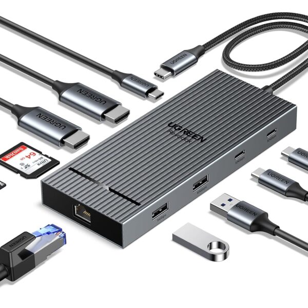 UGREEN Revodok Pro dock 10Gbps USB-C Hub 2 HDMI Ethernet Adapter USB C Docking Station Dual 4K@60Hz Display met 2* USB C 3.2- en USB A 3.2-poorten. PD 100W snel opladen. SD/TF-kaartlezer