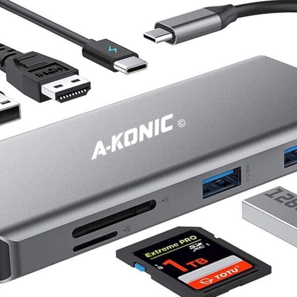 Greytech 11 in 1 USB C Docking station -met Dual HDMI (4K). Ethernet RJ45. VGA. 3x USB 3.0. Usb-C. Micro / SD kaartlezer. Adio Jack 3.5mm. - Hub - Voor Macbook Pro / Air. HP. Dell en meer  Spacegrey