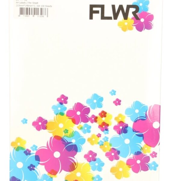 FLWR  210mm x148mm stickervel A4  2 Labels/stickers per vel    (bevat 100 A4 vellen geschikt voor laser/inkt jetprinters)