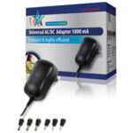 HQ 1Amp SCHAKELENDE ADAPTER MET VERWISSELBARE PLUGGEN HQ Universele AC Stroom Adapter 3 VDC / 4.5 VDC / 5 VDC / 6 VDC / 7.5 VDC / 9 VDC / 12 VDC 1000mA (Max 12W)