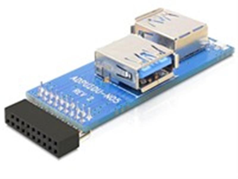 a28569 Delock Slotblech - USB 3.0 2xPort extern / 1x Pinheader intern Low Profile Delock - Afbeelding 1