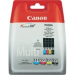 Canon CLI-551 C/M/Y/BK zwart en drie kleuren multipack (tot 551  pagina's met 5% bedrukt)