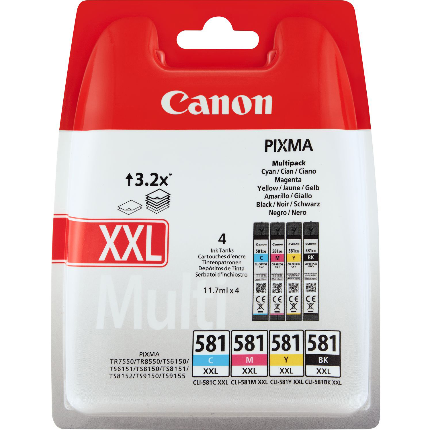 a46154 Canon CLI-581XXL C/M/Y/BK Multipack (4x 11.7ml) - Afbeelding 1