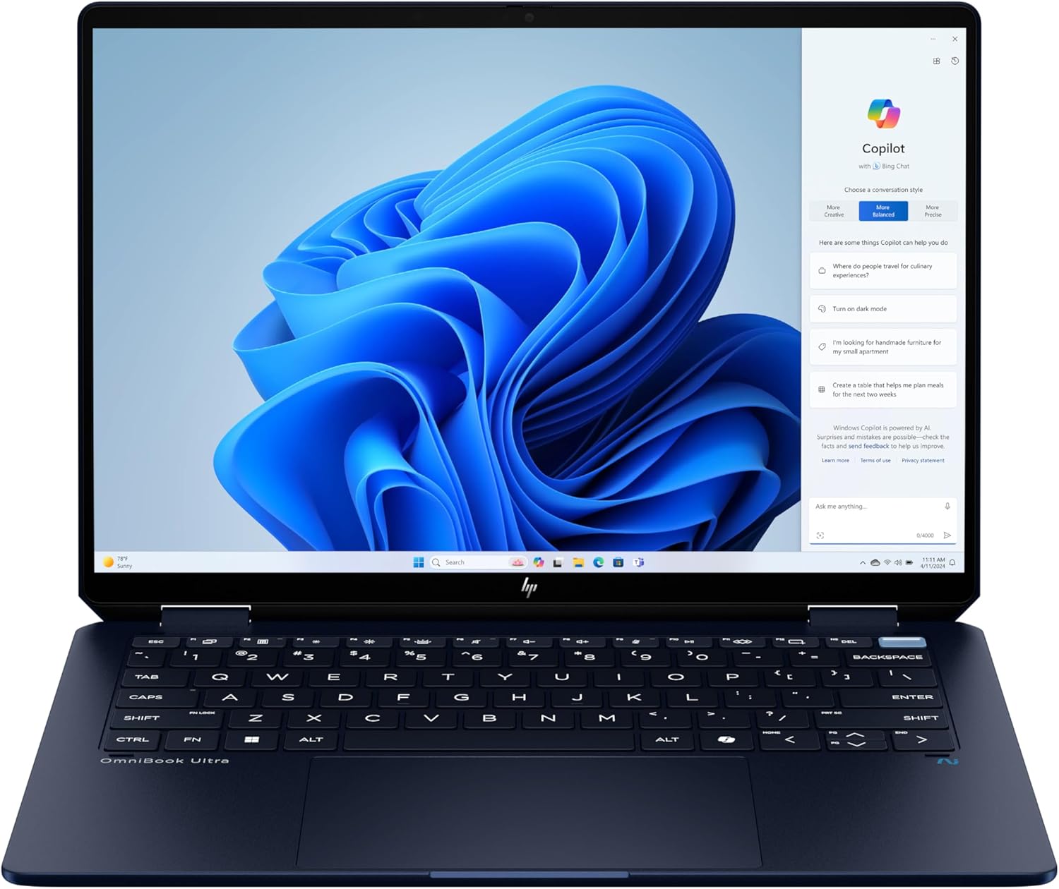 a58772 HP OmniBook Laptop Ultra 14" 2880 x 1800 Pixels Touchscreen Intel Core Ultra 7 16GB TTB-SSD Windows 11 Homee (Incl startklaar maken t.w.v. 39,-) - Afbeelding 1